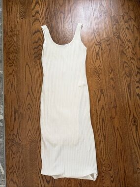 DOUBLELINED Sleeveless Ribbed Tank Midi Dress in Cream